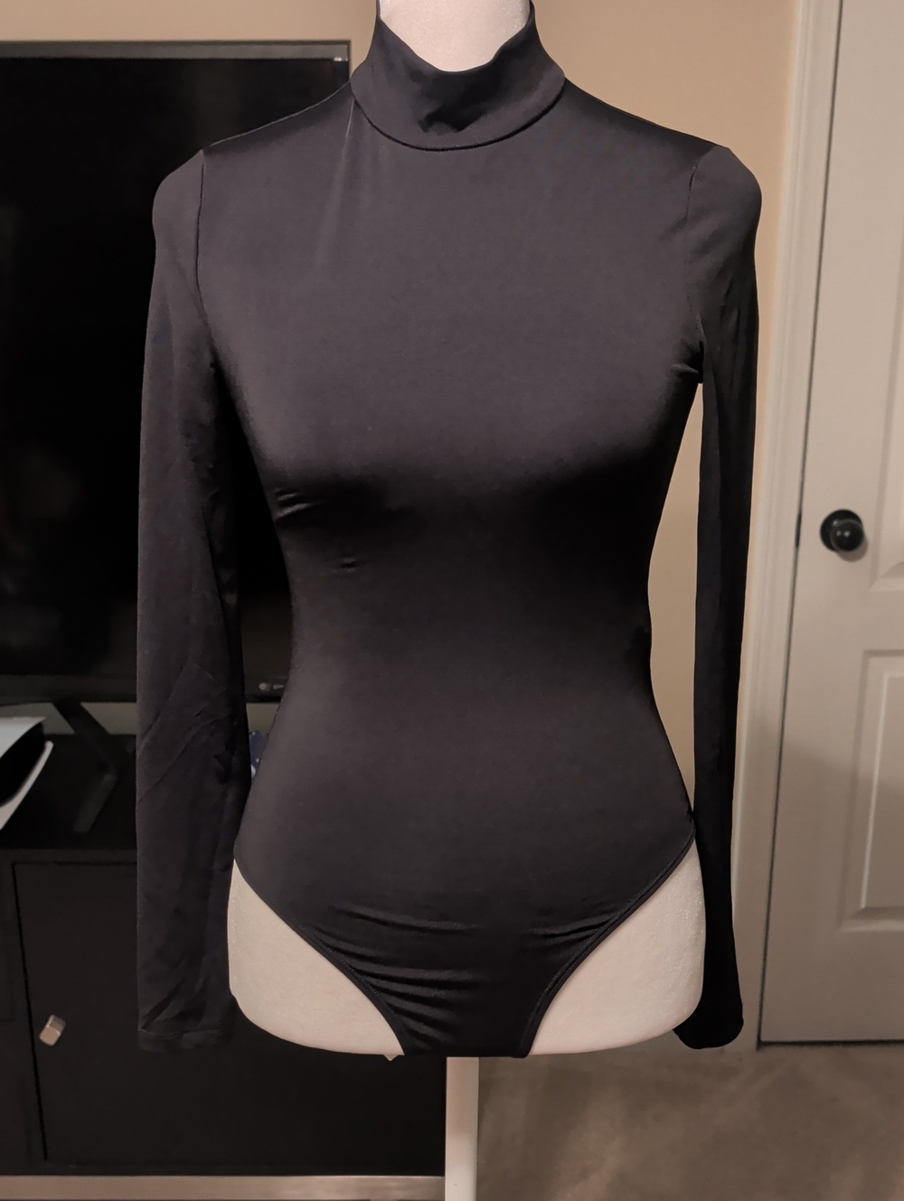 Black Long-Sleeve Mock Neck Bodysuit - Women Tops